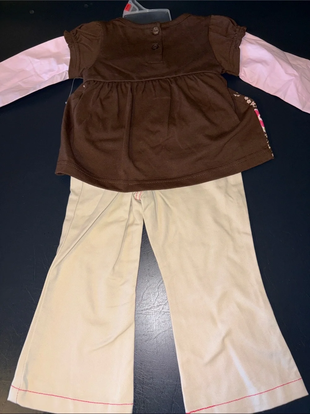 Fisher Price Girls Brown & Pink Floral Tunic Set with Cream Pants NWT Size 24M